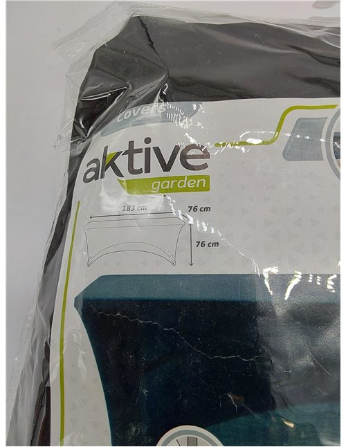 Aktive 61548 - Funda mesa jardín impermeable negra, Funda mueble jardín resistente con sujeción de refuerzo, Protector mesa elás
