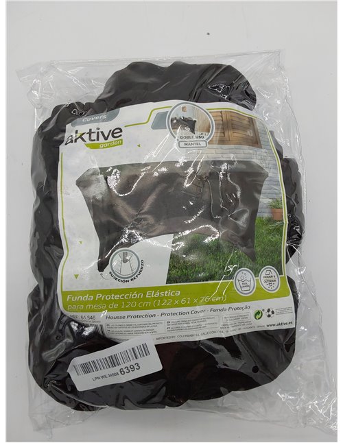 Aktive 61545 - Funda mesa jardín impermeable negra, Protector mesa elástico 120x61x76cm, Funda mueble jardín resistente con suje