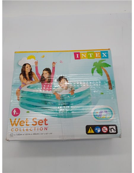 Intex Piscina Hinchable Infantil, 3 Anillos Azul Transparente, 163x107x46 cm, 230 litros, Vinilo Resistente, tapón de desagüe, U