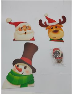 3 Decoraciones de Valla Temáticas Navideñas, Papá Noel, Reno y Muñeco de Nieve para Decoraciones de Navidad al Aire Libre, 26 cm 2