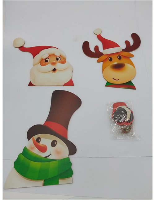 3 Decoraciones de Valla Temáticas Navideñas, Papá Noel, Reno y Muñeco de Nieve para Decoraciones de Navidad al Aire Libre, 26 cm