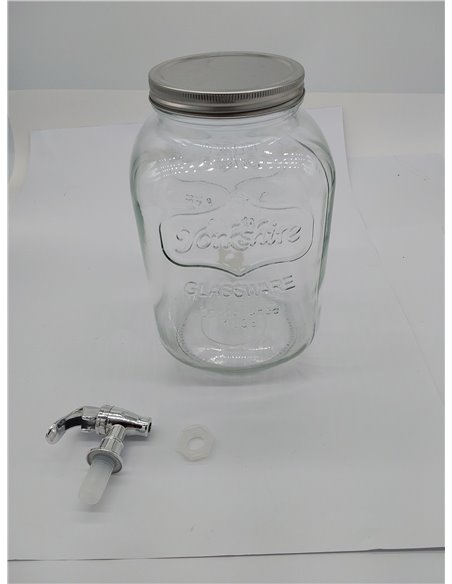 HOME DECO FACTORY - KV7169 Dispensador de Bebidas de Vidrio con Grifo 4 L - Diseñado para Casa y Eventos - Tapa Incluida - Capac