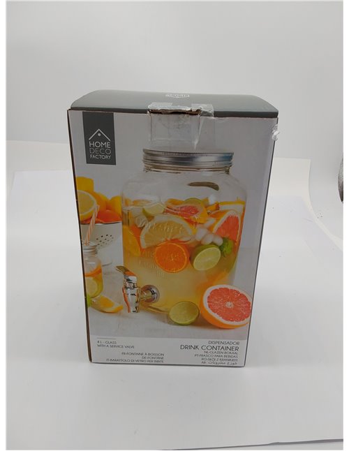 HOME DECO FACTORY - KV7169 Dispensador de Bebidas de Vidrio con Grifo 4 L - Diseñado para Casa y Eventos - Tapa Incluida - Capac
