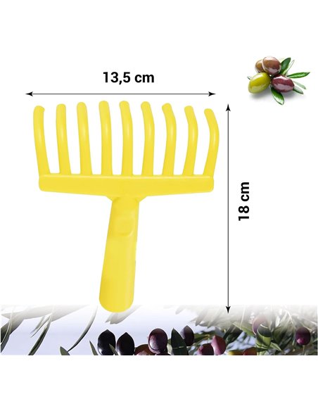 Crisalide® - 5 PZ Rastrillo peine para aceitunas, 9 dientes de plástico, conexión cónica para mango universal, en plástico amari