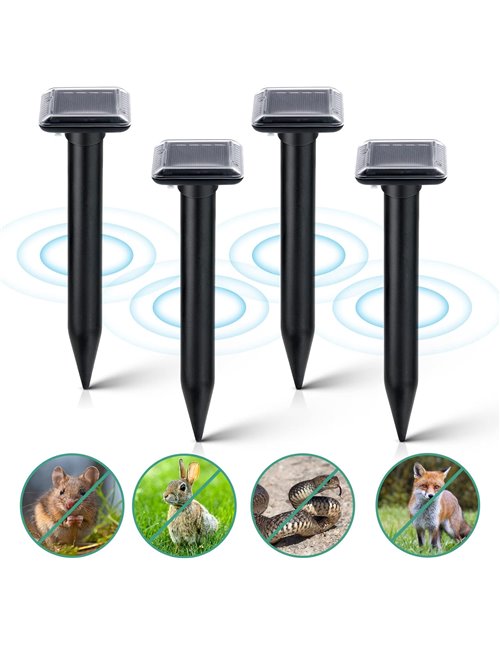 Flintronic 4PCS Ahuyentador Ultrasonidos, Repelente Ultrasónico de Ratones, IP65 Repelente de Animales Solar de Plagas Solar Imp