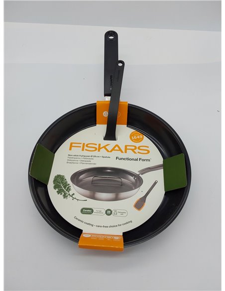 Fiskars Set de Cocina, Sartén (Ø 28 cm) de Aluminio para Todas las Placas, Espátula (29,3 cm) de Plástico/Silicona, Functional F