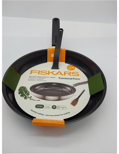 Fiskars Set de Cocina, Sartén (Ø 28 cm) de Aluminio para Todas las Placas, Espátula (29,3 cm) de Plástico/Silicona, Functional F