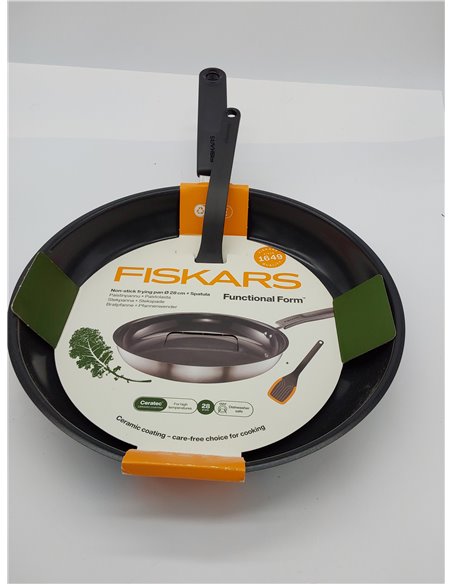 Fiskars Set de Cocina, Sartén (Ø 28 cm) de Aluminio para Todas las Placas, Espátula (29,3 cm) de Plástico/Silicona, Functional F