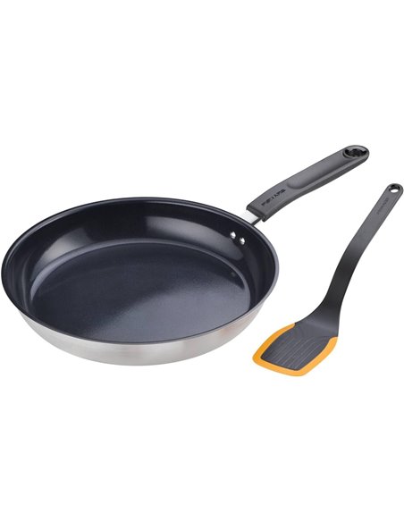 Fiskars Set de Cocina, Sartén (Ø 28 cm) de Aluminio para Todas las Placas, Espátula (29,3 cm) de Plástico/Silicona, Functional F