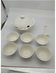 HOME DECO FACTORY, KA0279, 9 Piezas, Servicio de Sopa de Porcelana, 27L Tureen, Bandeja y 6 tazones, diseño Limpio y Elegante, I