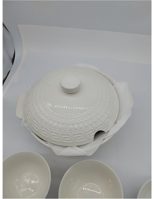 HOME DECO FACTORY, KA0279, 9 Piezas, Servicio de Sopa de Porcelana, 27L Tureen, Bandeja y 6 tazones, diseño Limpio y Elegante, I