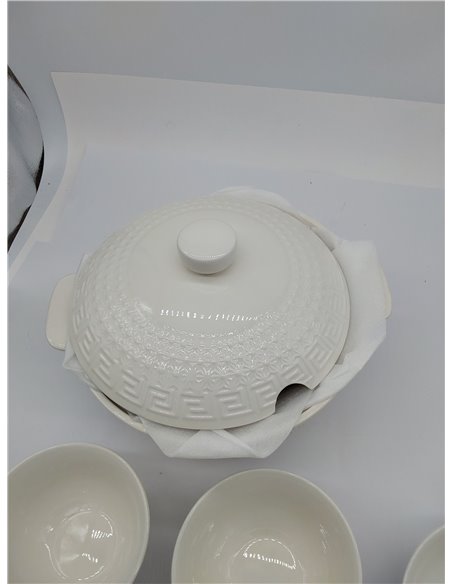 HOME DECO FACTORY, KA0279, 9 Piezas, Servicio de Sopa de Porcelana, 27L Tureen, Bandeja y 6 tazones, diseño Limpio y Elegante, I