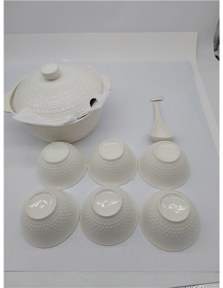 HOME DECO FACTORY, KA0279, 9 Piezas, Servicio de Sopa de Porcelana, 27L Tureen, Bandeja y 6 tazones, diseño Limpio y Elegante, I