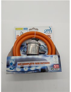 S&M 321771 - Kit completo butano: Regulador de gas butano + Tubo Goma 1,5 metros + 2 abrazaderas de seguridad | Homologado para  2