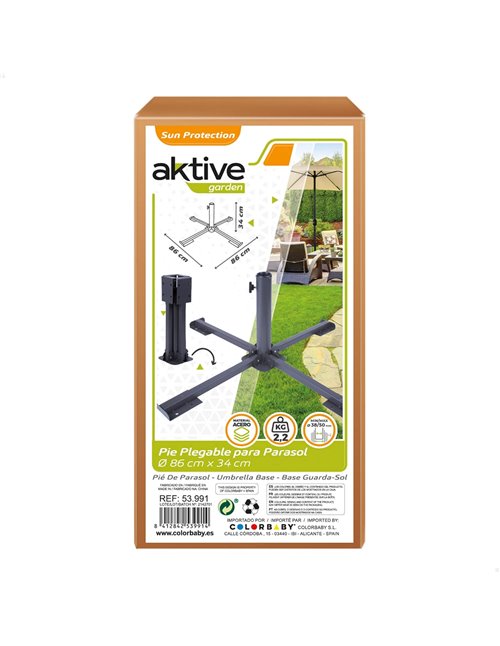 AKTIVE Base plegable sombrilla terraza exterior Ø86x34 cm, De acero para mástil 38 a 50 mm, Soporte parasol jardín, Pie parasol,