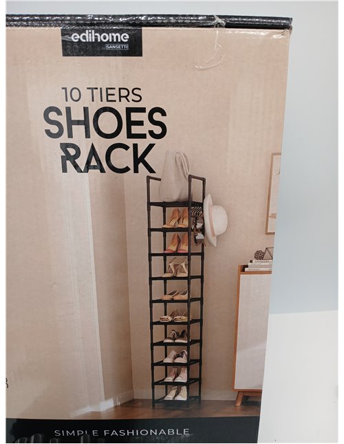 edihome, Zapatero Estrecho, 10 Niveles, (33 x 33 x 173 cm), Organizador Zapatos, Zapateros Estrechos y Altos, de Plastico, Verti