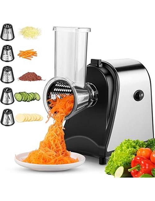 Meykey Rallador Eléctrico de verduras, cortador de verduras eléctrico, Cortador verduras en espiral eléctrico de 250 W, con 5 Ac