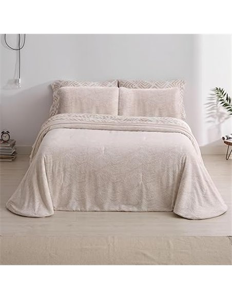 Burrito Blanco | Colcha edredón Invierno con Borreguillo | Cama de 150cm. (+Medidas Disponibles) | Diseño 441 | Color Crudo (250