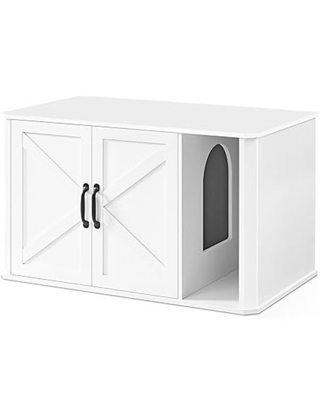 Feandrea Mueble Arenero, Moderno Arenero Oculto, con Entrada Frontal, Puertas Dobles, Asas, Casa para Gatos, Mesa Auxiliar, 85 x