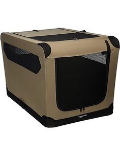Amazon Basics Transportín portátil plegable de 2 puertas para perros y gatos, Tan, L 91 cm x 61 cm x 61 cm