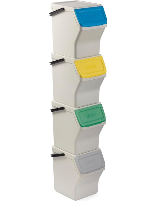 Tatay Cubos de Basura Reciclaje Easy Waste 20L | Set de 4 | Diseño Modular y Apilable | Tapa con Sistema Click | Asa de Transpor