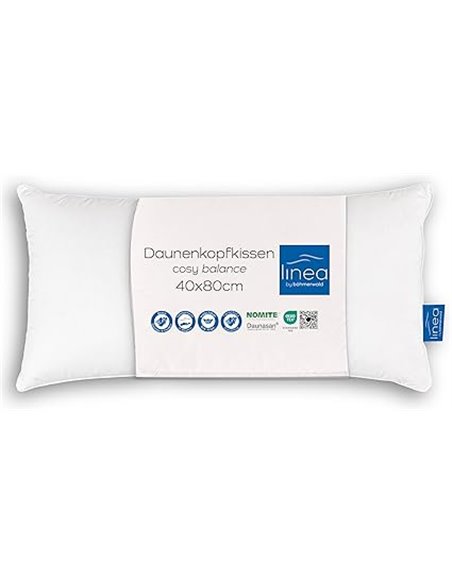 LINEA by böhmerwald Cosy - Almohada de Calidad Media, 40 x 80 cm, 70% Pluma de Clase 1 y 30% plumón Nuevo Suave, Apta para alérg