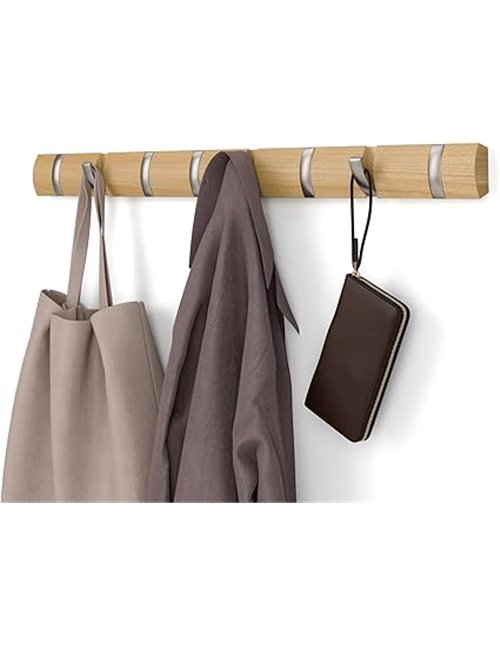 Umbra 318858-390 Flip Coat Rack, Ash Wood, Natural, 8 Removable Hooks