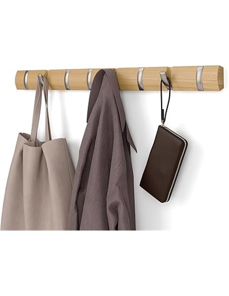 Umbra 318858-390 Flip Coat Rack, Ash Wood, Natural, 8 Removable Hooks