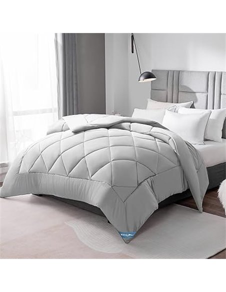 WAVVE Edredón Acolchado 240x260 cm, Edredon Cama 180/200, Relleno Nórdico 300 gr/m² en 100% Microfibra (260x240 cm, Gris Claro)
