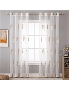 MIULEE Cortinas de Salon Modernas con Bordado de Hojas, Cortinas Dormitorio Translucidas 2 Piezas con Ojales, Decorativas Visill