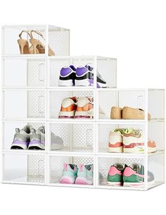 Amazon Basics - Caja organizadora de zapatos apilable y plegable, mediana, paquete de 12, Transparente
