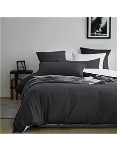 MILDLY - Funda nórdica de 140 x 200 cm, algodón, gris antracita, juego de cama de 140 x 200 cm, 1 funda de almohada de 65 x 65 c