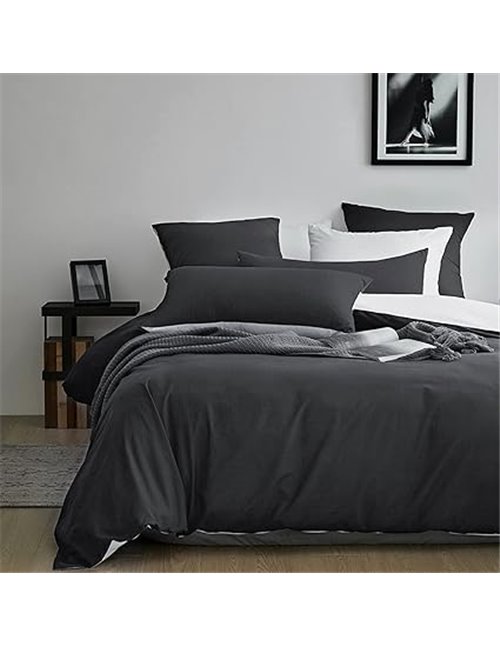 MILDLY - Funda nórdica de 140 x 200 cm, algodón, gris antracita, juego de cama de 140 x 200 cm, 1 funda de almohada de 65 x 65 c