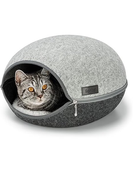 lionto Cueva de Fieltro con Cremallera para Gatos Cueva para Gatos con cojín Suave, 46×38×24 cm