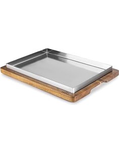 Lacor - 60830 - Llauna de Arroz, 33 x 23 cm, Bandeja de Acero Inoxidable, Base de Madera de Acacia, Ideal para Arroces, Guisos y