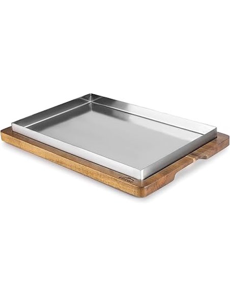Lacor - 60830 - Llauna de Arroz, 33 x 23 cm, Bandeja de Acero Inoxidable, Base de Madera de Acacia, Ideal para Arroces, Guisos y