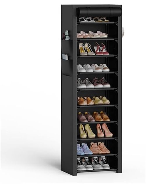 Zapatero Alto Estrecho 11 Niveles con Cubierta Antipolvo - Organizador para 20-22 pares de Zapatos, Zapatero Tela adecuado para 