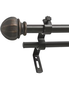 Decopolitan Facet Ball Juego de Barra de Cortina Doble de 5/8", Bronce Vintage, 26 to 48 Inches