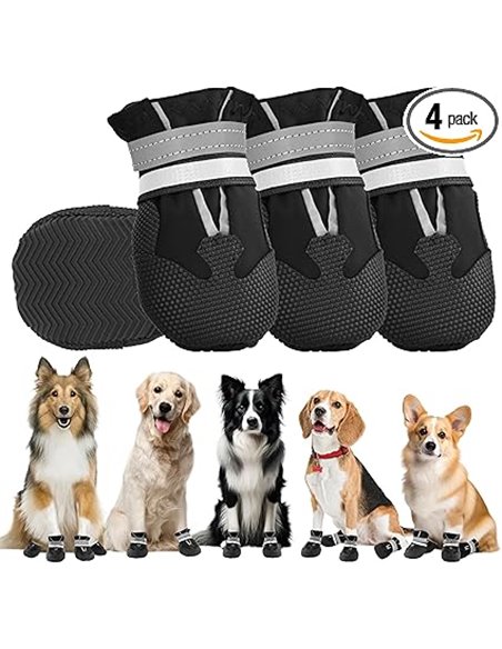4 Piezas Protector de la Pata de Las Botas del Perro,Botas para Perros,Zapatos Impermeables para Perros con Correas Reflectantes