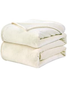 WAVVE Manta Franela para Cama 90, Manta para Sofá 150x200 cm, Manta de Microfibra, Suave, Cálida, Transpirable (Crema)