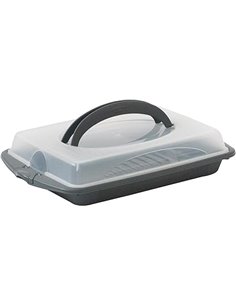 kela Caja rectangular para transportar aperitivos y pasteles 45 x 30 x 9 cm DELI, caja de plástico con asas, para pasteles, magd
