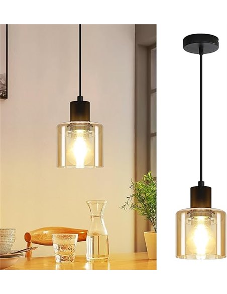 ZMH Lámpara Colgante Vintage de Mesa de Comedor - Lámpara de Vidrio E27 Negra Retro de 1 Bombilla para Comedor (Sin Bombilla)
