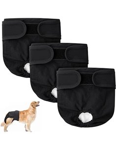 Aomig Pañales Perro Hembra Reutilizables, 3Pcs Braga Perro Celo Hembra Negro, Pañales Lavables para Perras Altamente Absorbentes