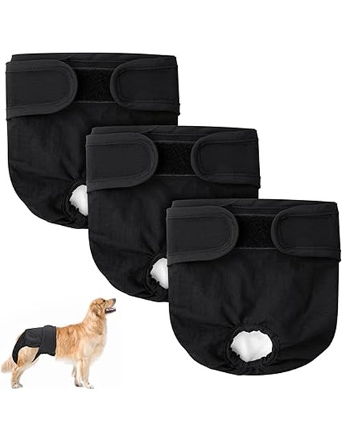 Aomig Pañales Perro Hembra Reutilizables, 3Pcs Braga Perro Celo Hembra Negro, Pañales Lavables para Perras Altamente Absorbentes