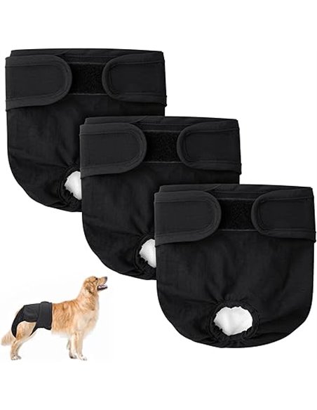 Aomig Pañales Perro Hembra Reutilizables, 3Pcs Braga Perro Celo Hembra Negro, Pañales Lavables para Perras Altamente Absorbentes