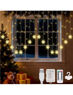 Lypumso Cortina de Luces Navidad, 2x1M 104 LED Copos de Nieve Luces de Navidad 8 Modos con Gancho, Guirnalda Luces Batería/USB I