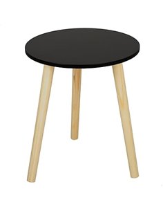 AKTIVE MAX Home Side Table 35 x 40 cm, Maximum Weight 5 kg, Round, Coffee Tables, Black, Natural Effect Wood Legs, Modern Design