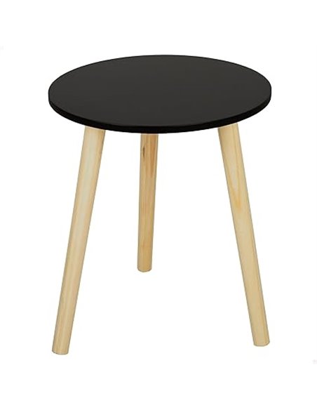AKTIVE MAX Home Side Table 35 x 40 cm, Maximum Weight 5 kg, Round, Coffee Tables, Black, Natural Effect Wood Legs, Modern Design