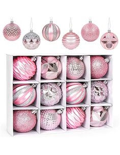Bolas de Navidad Rosa 6CM, 12 PCS Bolas para Arbol de Navidad, Adornos para Árboles de Navidad Plástico, Regalos de Colgantes de