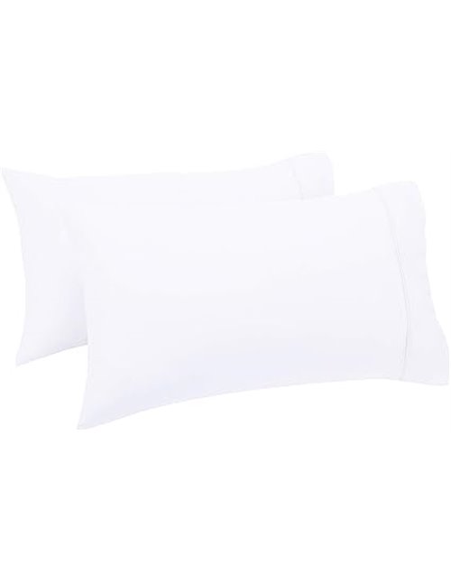Amazon Basics Paquete de 2 Fundas de Almohada de satén de algodón de 400 Hilos, 50 x 80 cm, Color Blanco